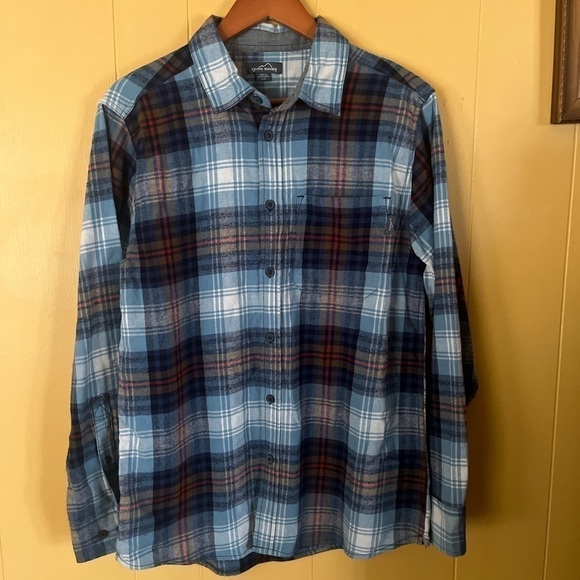 EDDIE Bauer Mens Medium Plaid Flannel Button Down Grunge Shirt - Picture 1 of 8